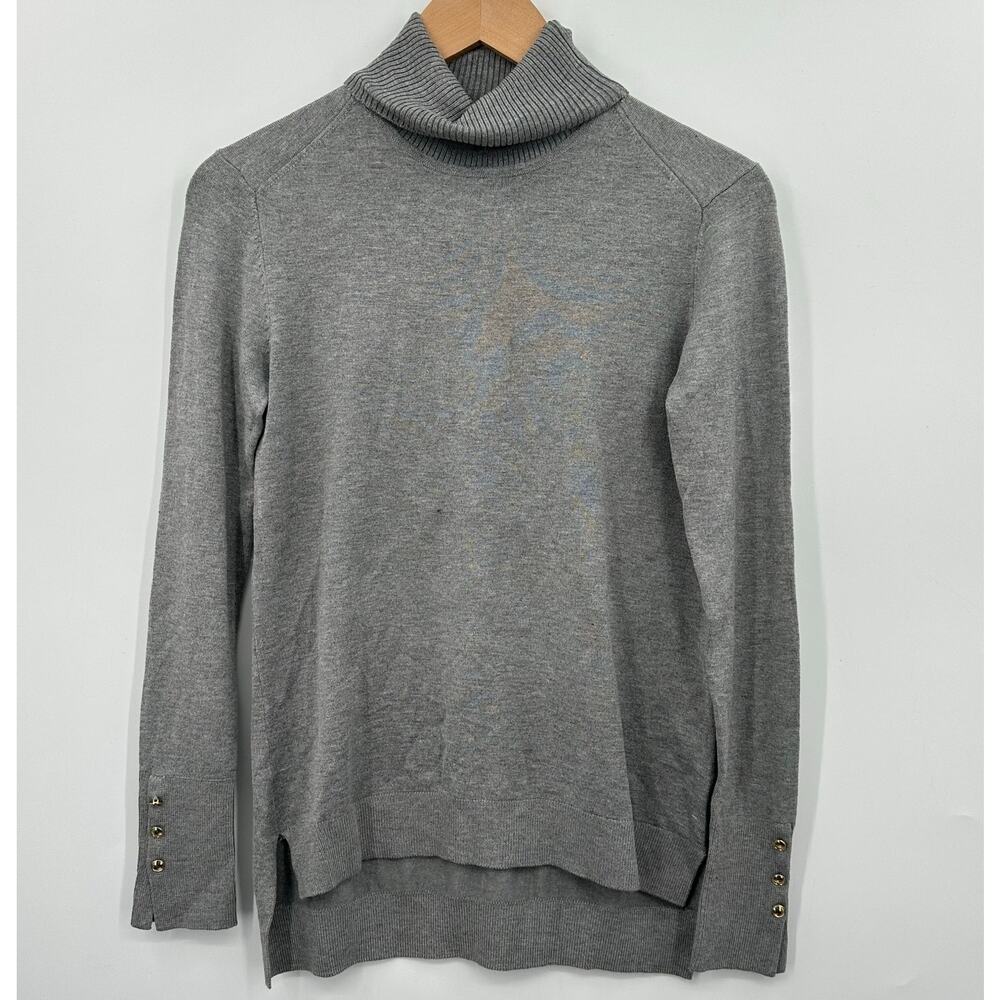 IMAN Global Chic Turtleneck Sweater w/ 3-Button Cuff Gray Grey Womens XS